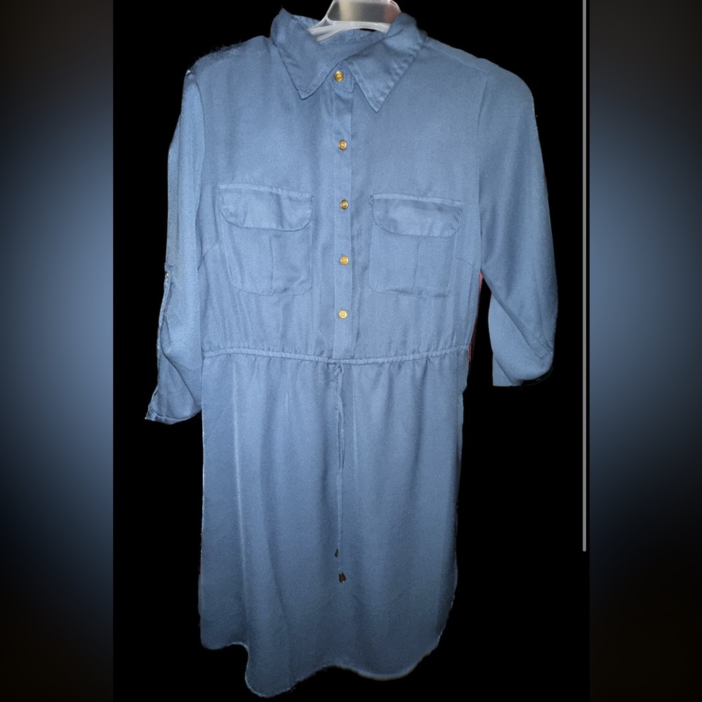 Quarter Sleeve Midi Button Up Pocket Dress